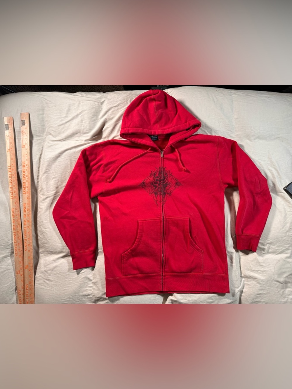 Fox Riders Company Red Y2K Full Zip Hoodie Medium Grunge Skater Moto Tribal Punk